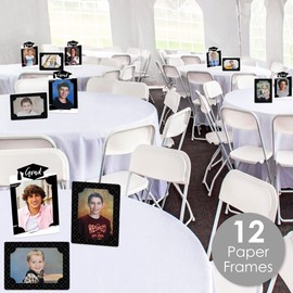 Big Dot of Happiness Black and White Graduation Party Centerpieces - 4x6 Picture Display - Paper Photo Frames - Set of 12