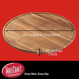 Tablecraft Acacia Wood Lazy Susan for Dining Table, Commercial Grade Server for Restaurant Professional Foodservice, Countertop or Buffet Line, for Entrees, Appetizers, Desserts, Condiments, 18"