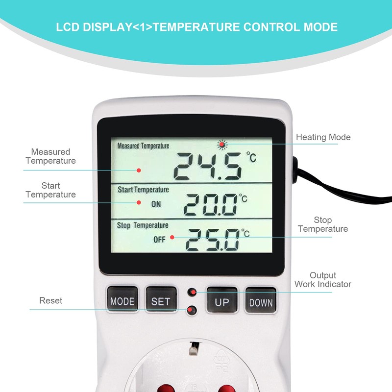 RUIZHI Digital Temperature Controller Sockets Heating Cooling Thermostat 250 V