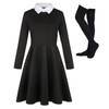 Kids Girls Long Sleeve Collar Flare Dress Wednes Costume Casual