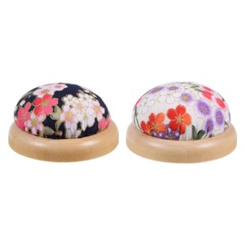 HARFINGTON 2pcs Pin Cushion Wooden Base Japanese Style Round Pincushion