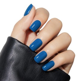 Modelones Blue Press on Nails, Short Square Fake Nails, Reusable Nail Kit with Nail Glue Adhesive Tabs Mini Nail File, Nails Press Ons 32Pcs 16 Sizes, Women Girl Gift