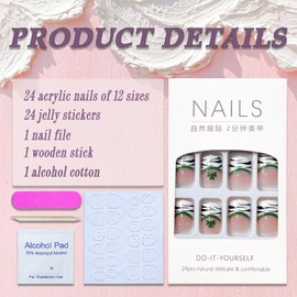 St. Patrick's Day Press on Nails Short Square French Tip Fake Nails Nude Full Cover Green Shamrock False Nails with Designs Glossy Glue on Nails Acrylic Artificial Nails for Women Girls 24Pcs