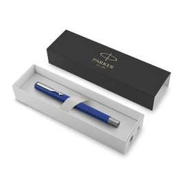 Parker Vector Premium Rollerball Pen - Blue Barrel with Chrome Trim - Black Ink - Gift Boxed