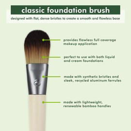 EcoTools Eco Tools Classic Foundation Face Brush Liquid & Cream Flat Makeup for Natural Makeup Buildable Coverage Synthetic Brush Head Cruelty Free 1 Count Brown / 에코툴스 클래식 파운데이션 페이스 브러시 리퀴드 앤 크림 플랫 자연스러운 메이크업을 위한 메이크업 빌더블 커버력 합성 칫솔모 크루얼티 프리 1 카운트 Brown