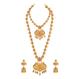 Bodha Traditional Indian HandcraftedAntique Gold Plated Temple Jewellery Combo Bridal Dulhan Necklace Set with Matching Earring for Women (SJ_2890)