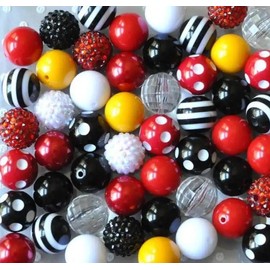Mickey Mix - 20mm Bubble Gum Bead Mixes; Red, Yellow, Black and White Chunky Bead Mixes - Mickey Mix: 50 Beads