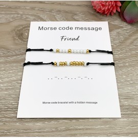 Morse Code Friend Beaded Bracelets Hidden Message Set for 2 (Black Cord) Miss Fit Boutique