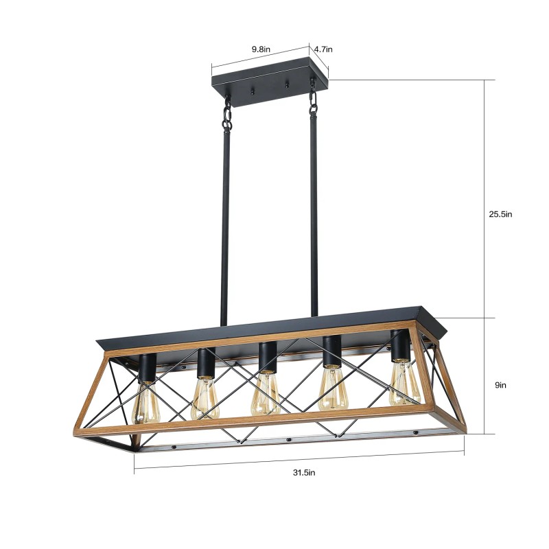 Ship From USA, 32" Industrial 5-Light Pendant Chandelier, Modern Metal