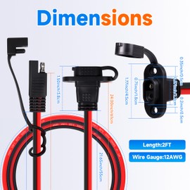 2FT 12AWG SAE Quick Connector Harness, 12 AWG 12 Gauge SAE Power Socket Sidewall Port Connector Male to Female Socket Cable with Dust Cover for Solar Panel, Generator, Battery Charger (12AWG 2FT)