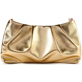 QIRACHIC Women's Clutch Purse, Pleated Evening Handbag, Shoulder Bag with Detachable Chain and Shoulder Strap, Gold