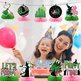 9PCS Witch Theme Party Decorations – Pink and Green Birthday Party Decorations, Witch Table Centerpieces Party Favors and Supplies