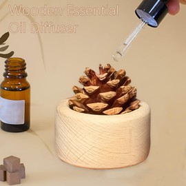 Wooden Essential Oil Diffuser - Beech Wood Aromatherapy Diffuser with Natural Pine Cone, Small Cylinder Passive Diffuser for Home, Office, Car, Wardrobe, Yoga Hall, and SPA