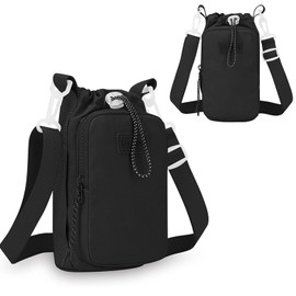 SGQTZDZQ Water Bottle Bag,Water Bottle Carrier with Shoulder Strap,Insulated Holder Bag with Phone Pocket for Walking Hiking Camping (Black)