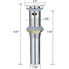 Greenspring Bathroom Sink Drain with Overflow Vessel Vanity Pop Up Drain Assembly Stopper Lavatory Commercial Bath Brass Fits Bathroom Standard Sink Hole 1-1/2" to 1-3/4" Chrome Finish, P07C