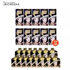 Lichena [리체나] 샴푸형 3분 염색제 전체 염색용 10박스 + 뿌리 염색용 15팩 [자연스러운 흑갈색] [Richena] Shampoo-type 3-Minute Dye Kit for Full Coloring 10 Boxes + Root Coloring 15 Packs [Natural Dark Brown]