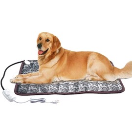 XXL Heating Pad for Large Dog Bed Outdoor or Home,Electric Heating Mat for Dog House Crate Pad for Small Medium Pet Cat Puppy Waterproof Easy Clean Long Chew Proof Cord Gray,34"x21",30-60W