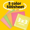 HIEALO Self-Stick Notes 3x3 Inch, Bright Colors, 5 Pads, 500