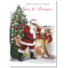 doodlecards Son and Fiancee Christmas Card Santa by Christmas Tree