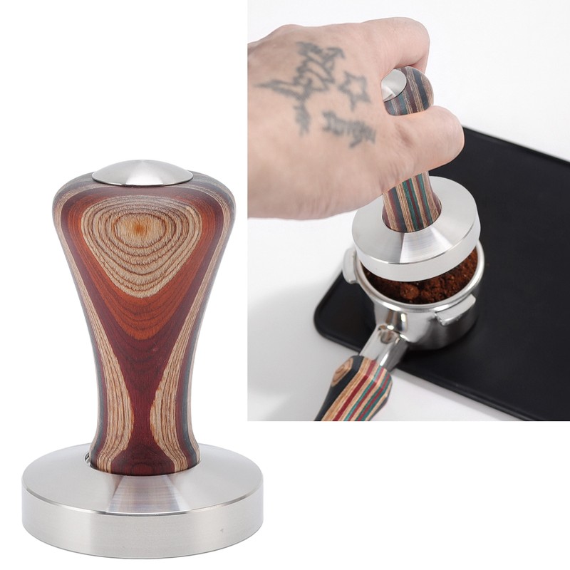 Colorful Wood Coffee Flat Tamper Stainless Steel Base Powder Hammer