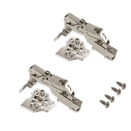 Emuca - Pack of 2 X91 Inset Hinges 165 Degree Opening with Soft Closing and Euro Screw-in Plates, Height 0, Steel, Nickel Plated