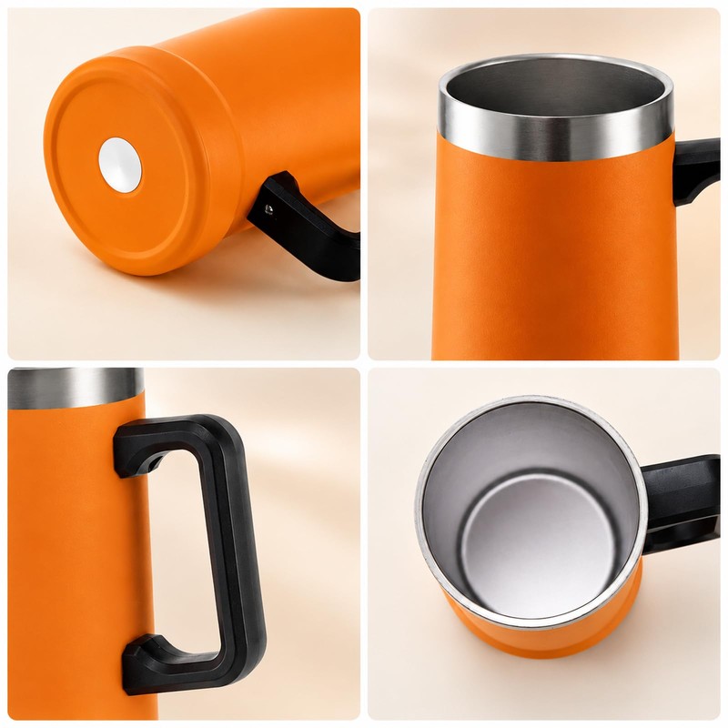 Insulated Beer Stein Tumblers, Orange, 24 ounces(No Straw, No Lid)