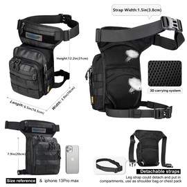 SUNELFFY Motorcycle Drop Leg Bag Military Thigh Pouch Bag Tactical Hip Thigh Pack Leg Bag Multifunctional for Riding Cycling Hiking Climbing Men and women (Black)