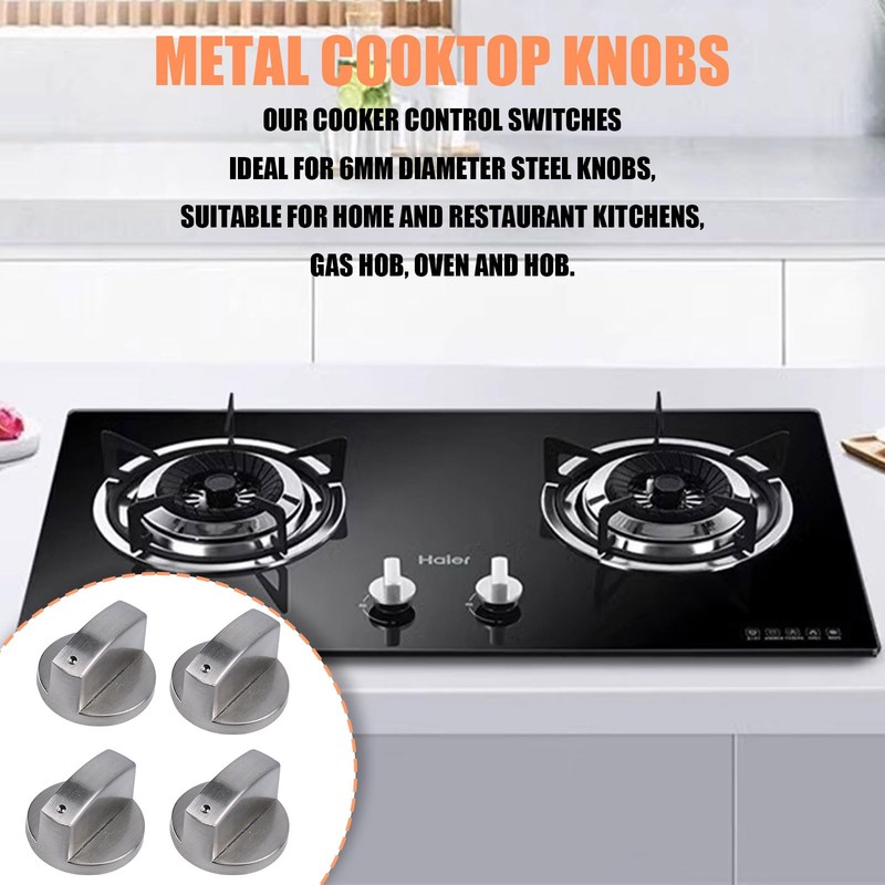 Gas Stove Knob,4PCS Metal Universal Gas Stove Control Knobs Adaptors,Silver
