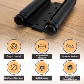 Hinge Outlet Adjustable Double Action Spring Hinge, Saloon, Swinging or Cafe Door Hinges - Highly Rust-Resistant, Self-Closing, Dual-Swing (6 Inch, Matte Black)