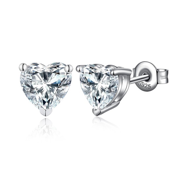Heart Stud Earrings Silver Stud Fake Diamond Earrings for Women