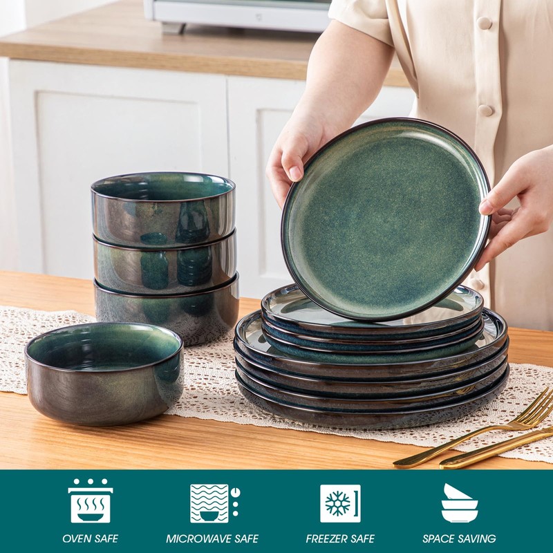 vancasso Starry 12 Pieces Dinnerware Sets for 4, Green Reactive