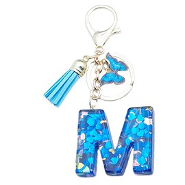 Unpafcxddyig Initials Letter Keychain Blue Tassel Butterfly Pendant for Women Wallet Backpack Purses,Letter M