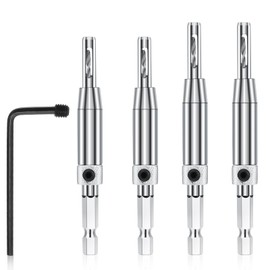 Meng Jiaran 4pc Self-Centering Drill Bit Set, 1/4" Hex Shank - Drill Bit Guide for Door/Window/Cabinet Hinge Pilot Holes (5/64" 7/64" 9/64" 11/64")