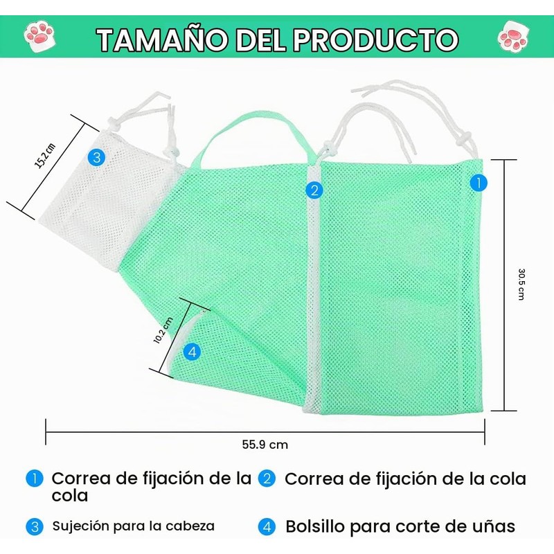 HASTHIP® Bolsa de Baño para Gatos Ajustable,Antimordida y Antiarañazos,Malla Transpirable