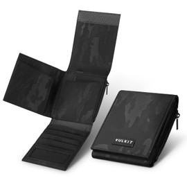 VULKIT Mens Wallet RFID Blocking Card Holder Multifold Creative Magic Wallet, Flap,Light-Weight, for 20+ Cards, Cash, Bills, Coin, Airtag (Camouflage-Black)