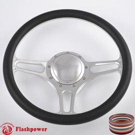 14" Polished Billet Steering Wheels Black Half Wrap with Horn Button