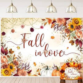 Fall in Love Backdrop Autumn Watercolor Sunflower Floral Pumpkin Bridal Shower Photography Background Fall Wedding Engagement Anniversary Party Decorations Banner Photo Props (7x5FT)