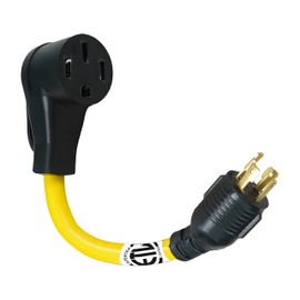 HIITIO 30 Amp to 50 Amp RV Generator Adapter Cord, 1FT NEMA L14-30P to 14-50R Adapter, 4 Prong Locking Power Adapter, Heavy Duty for RV Grip Handle 10AWG/4C Yellow, ETL Listed