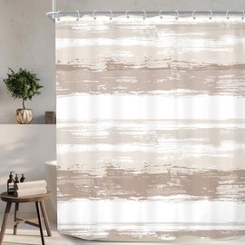 KOMLLEX Abstract Brown Shower Curtain 60Wx72H Inches Modern Striped Bathroom Decor Aesthetic Minimalist Geometric Simple Neutral Watercolor Painting Fabric Waterproof Polyester 12 Pack Hooks