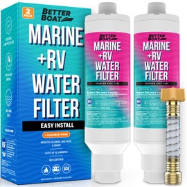 2PK Inline RV Water Filter for Hose NSF Certified Marine Grade Campers and RV Water Filter Inline for Garden Hose with Flexible Hose Protector