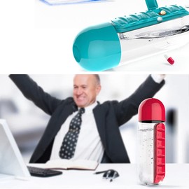 2 IN 1 Water Bottle With Daily Pill Box Organizer Drinking 600ML Bottle, Durable Plastic, Easy Drinking Design