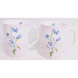 Rainbow Decors Bluebell Mugs Set of 2 Bone China Harebell Floral 275 ml 9.5 oz Topaz Cups Hand Decorated UK
