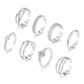 SAMOCO 8 Pcs Toe Rings for Women 14K Gold Silver Toe Ring Non Tarnish Simple Open Adjustable Band Toe Rings Set Beach Foot Jewelry for Summer