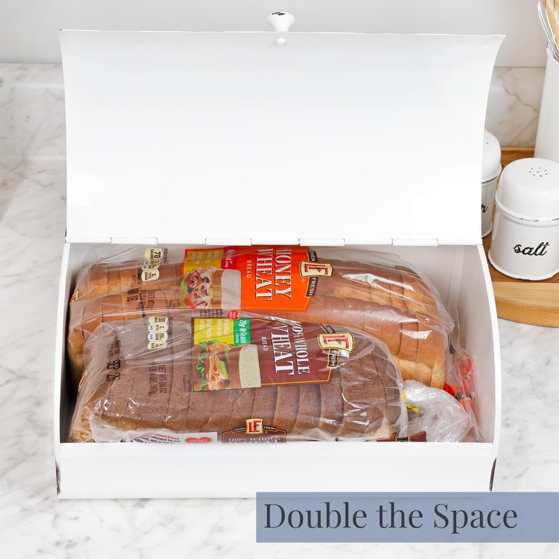 AuldHome Design Rustic White Bread Box; Farmhouse Vintage Enamelware Countertop