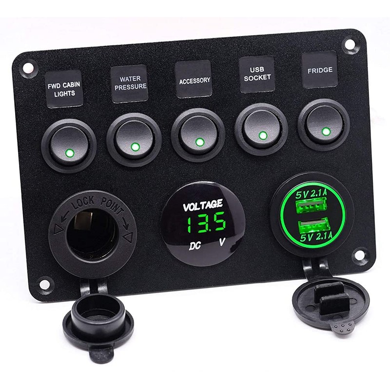 Riloer Green LED Voltmeter Control Panel Switch 12 V 5