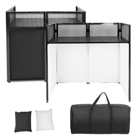 KUAFU Portable DJ Booth DJ Facade Table Station for DJ & Working Event Foldable 20"x40" Tabletop w/Travel Bag Black and White Scrims