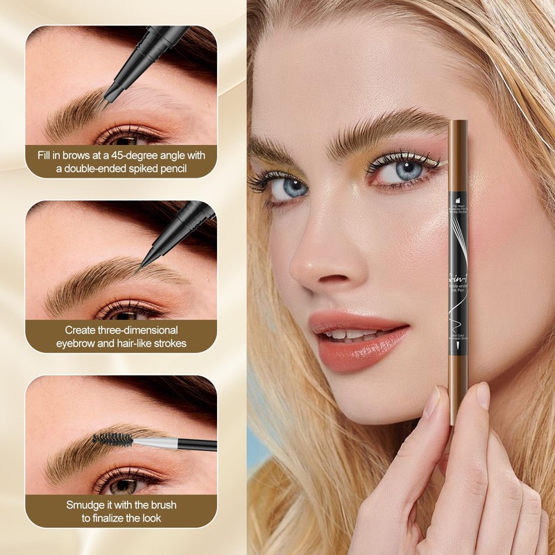 2 Eyebrow Pencils with Brush, Dark/Light Brown, Waterproof Eyebrow Pencil,