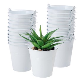 Biugaaufai 22 Pack 4 Inch White Mini Metal Bucket, Elegant Galvanized Buckets with Handles, Tin Buckets, Small Metal Bucket, Mini Metal Pail for Party Favors, Crafts, Garden & Beach