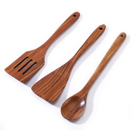 3PCS Wooden Spatulas and Cooking Spoon Set, Natural Acacia Wood Kitchen Utensils Set for Cooking
