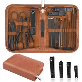 Juego de manicura profesional para cortaúñas, 26 piezas, kit de manicura de acero inoxidable, herramientas de cuidado de uñas con funda de viaje de lujo